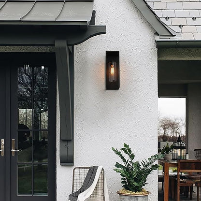 mirrea 18" Classic Outdoor Wall Sconce 1 Light in Cylinder Glass Shade and Matte Black Rectangular Metal Frame Waterproof Porch Light Patio Light Pack of 2