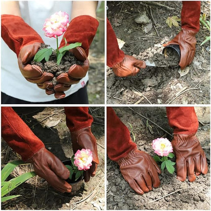 Thorn Proof Gardening Gloves for Men & Women, Long Cowhide Leather Rose Pruning Gloves with Forearm Protection, Puncture Resistant Gauntlets for Cacti, Blackberries & Yard Work(chocolate brown,Small)