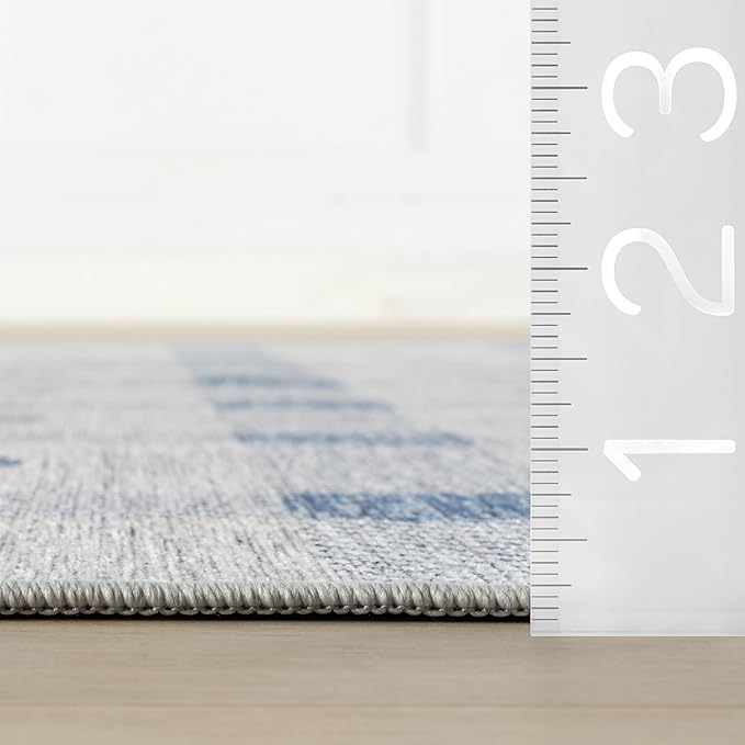 Dash & Albert Valen Plaid Blue Machine Washable Rug, 4 X 6 Feet, Blue/White Plaid Pattern