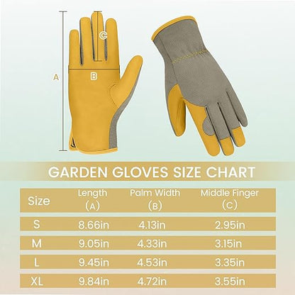Gardening Gloves, Garden Gloves for Women and Men, Thorn Proof Working Gloves, Durable Leather Work Garden Gloves for Yard & Outdoor Work, Golden, XL