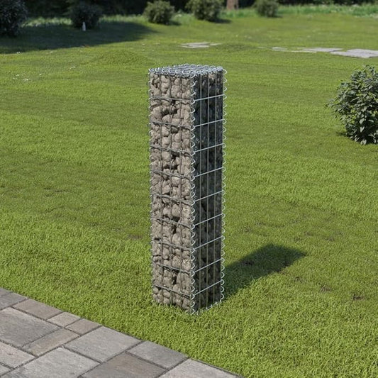 Galvanized Steel Gabion Wall with Covers, Gabion Mesh Wire Wall Panel Galvanized Steel Garden Stone Wire Basket Fencing Patio Decorative Fence, 7.87"x7.87"x39.4",-175