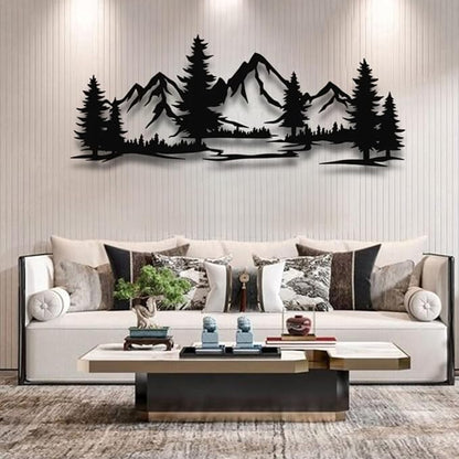 Motomas Mountain and Forest Metal Decor, Wall Mounted Home Decor, Pine Trees and Nature Wall Art for Living Room, Bedroom or Office, Large Outdoor Wall Decor (19"X7" / 47X19CM)