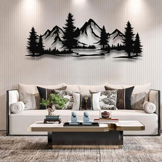 Motomas Mountain and Forest Metal Decor, Wall Mounted Home Decor, Pine Trees and Nature Wall Art for Living Room, Bedroom or Office, Large Outdoor Wall Decor (35"X14" / 90X36 CM)