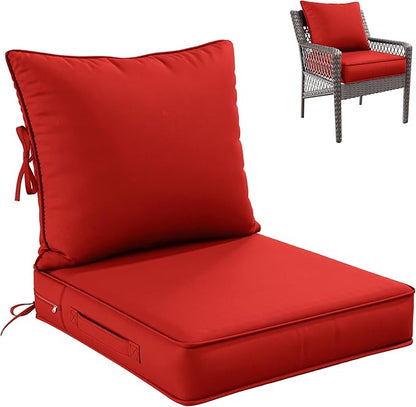 Premium Outdoor Seat Cushion Chair Cushions for Patio Furniture 22 L X 24 W X 4 H Waterproof & Fade Resistant Deep Seat and Backrest Cushion Set with Removable Covers for Chair, Sofa