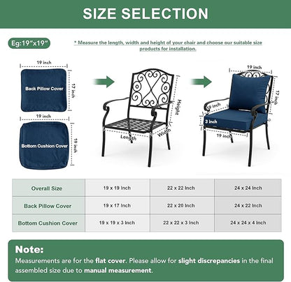 Summsun Outdoor Chair Cushions, Faux Linen Backrest and Deep Seat Cushion Set for Patio Furniture with Weather Resistant Removable Cover, Ties, Non-Slip Bottom, 24 x 24 Inch, Navy, Set of 4