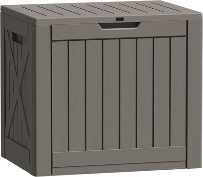 Flamaker Resin Deck Box 40 Gallon Waterproof Outdoor Indoor Storage Box Imitation Wood Resin for Patio Furniture Garden Tools and Pool (Deep Brown)