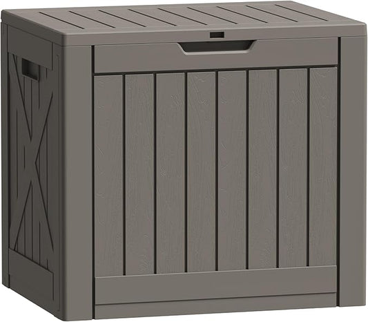 Flamaker Resin Deck Box 40 Gallon Waterproof Outdoor Indoor Storage Box Imitation Wood Resin for Patio Furniture Garden Tools and Pool (Deep Brown)