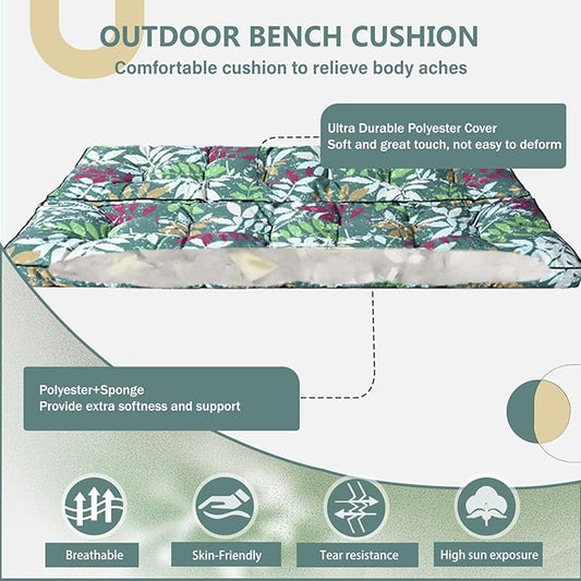 2/3 Seater Swing Replacement Cushion, Waterproof Porch Swing Cushions with Backrest, Thickened Bench Cushions for Outdoor Furniture, for Outdoor Patio Swing (Flower Color, 63 * 40in)