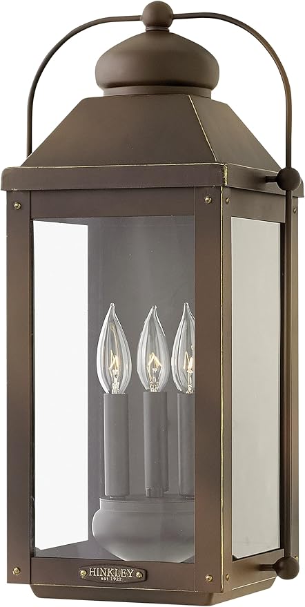 Hinkley Anchorage Large Wall Mount Outdoor Lantern - Aluminum, Clear Glass, Arched Carriage Handle, LED Included - Light Oiled Bronze Finish