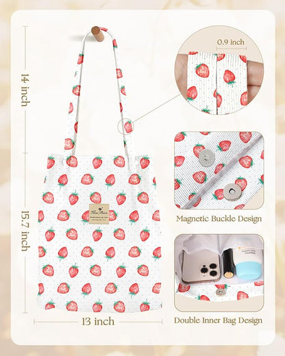 Miss Adola Corduroy Tote Bag for Women - Reusable Totes with Magnetic Buckle & Pocket Aesthetic Design Work Grocery Bags