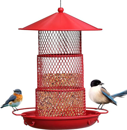 Fermus Foldable Bird Feeder, Portable and Collapsible Outdoor Metal Bird Feeder with Tray for Balcony and Backyard
