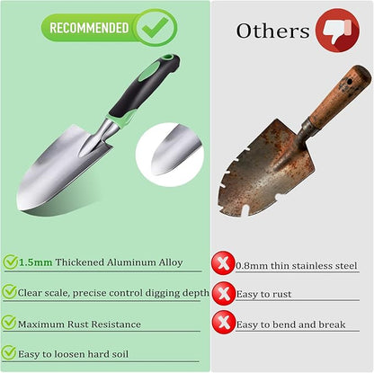 10 Piece Heavy-Duty Gardening Tools Set with Soil Moisture Meter - Rust-Proof Aluminum Gardening Hand Tools with Ergonomic Non-Slip Rubber Grips - Gardening Supplies Ideal Gift for Men & Women