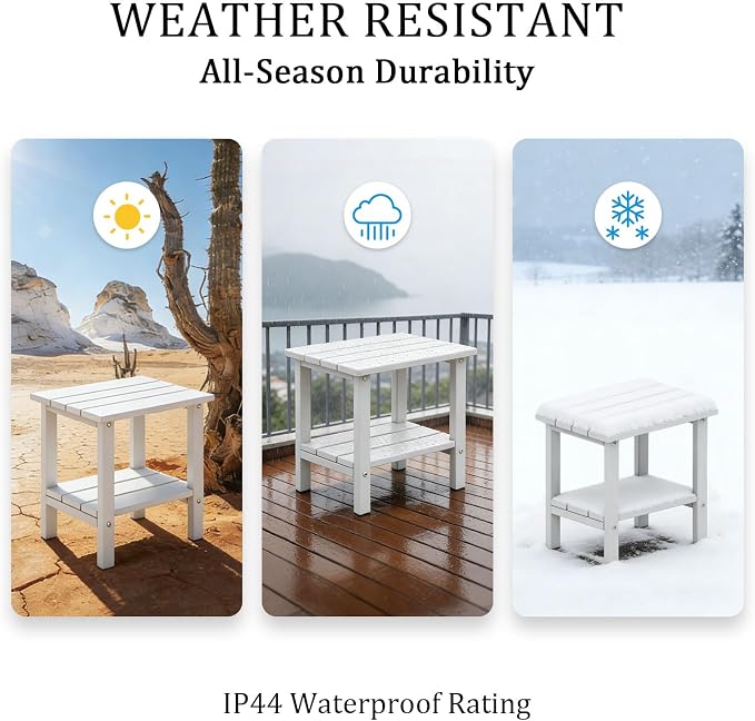 OTSUN Adirondack Outdoor Side Table, 16" HDPE Patio Side Table with Shelf, Weather Resistant Easy Maintenance for Backyard Pool Porch Garden & Lawn
