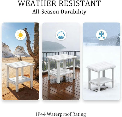 OTSUN Adirondack Outdoor Side Table, 16" HDPE Patio Side Table with Shelf, Weather Resistant Easy Maintenance for Backyard Pool Porch Garden & Lawn
