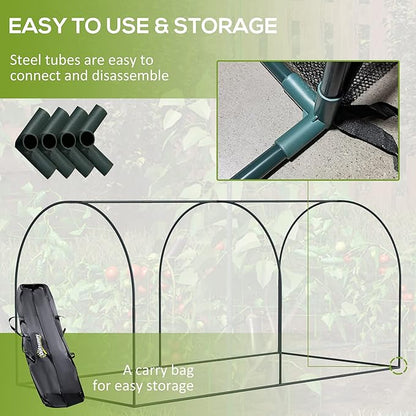 Outsunny 8' x 4' Crop Cage, Plant Protection Tent with Two Zippered Doors, Steel Frame, Storage Bag and 4 Ground Stakes, for Garden, Yard, Lawn, Black