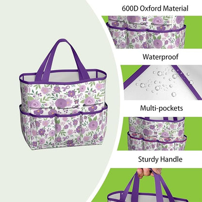 Daisy Flowers Garden Tool Bag - Waterproof Garden Tote with 8 Pockets, Large Storage Home Organizer Gardening Tool Oxford Bag for Garden Tools Kits Holder, Ideal Outdoor Gardening Gift for Women & Men
