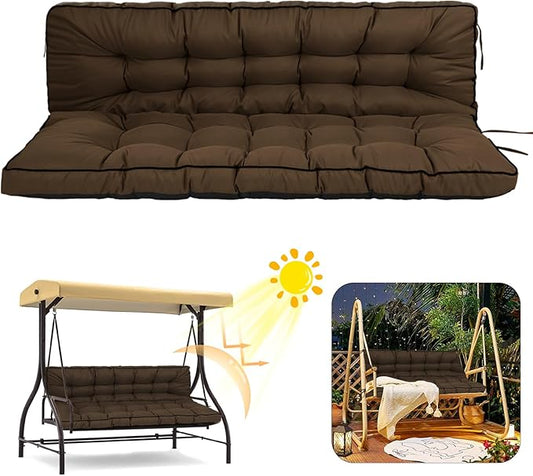 2/3 Seater Swing Replacement Cushion, Waterproof Porch Swing Cushions with Backrest, Thickened Bench Cushions for Outdoor Furniture, for Outdoor Patio Swing (Brown, 55 * 40in)