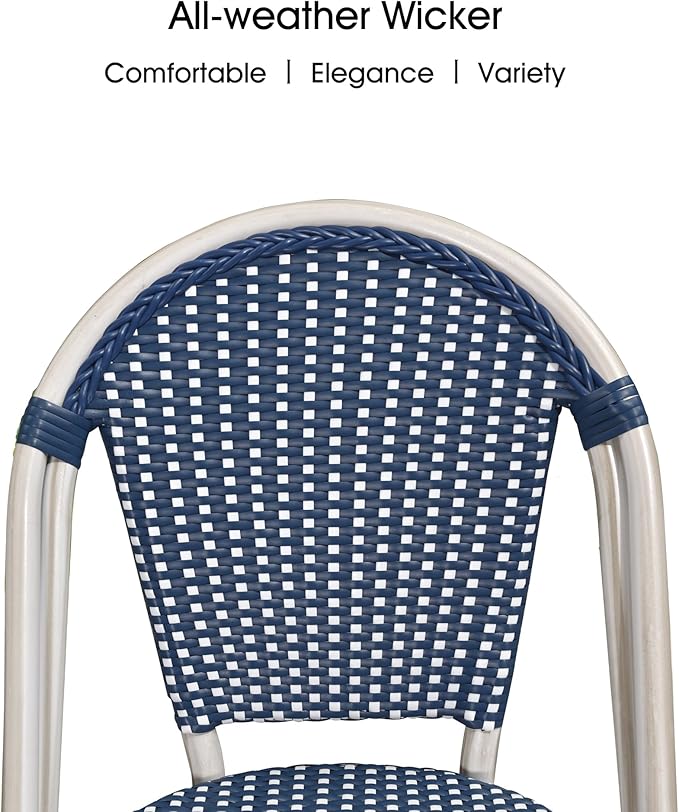 PURPLE LEAF Dining Chair Set of 2 Outdoor French Bistro Chairs Hand-Woven Aluminum Wicker Rattan Chairs for Garden Kitchen Backyard Porch White Print Finish Patio Chairs Deep Blue