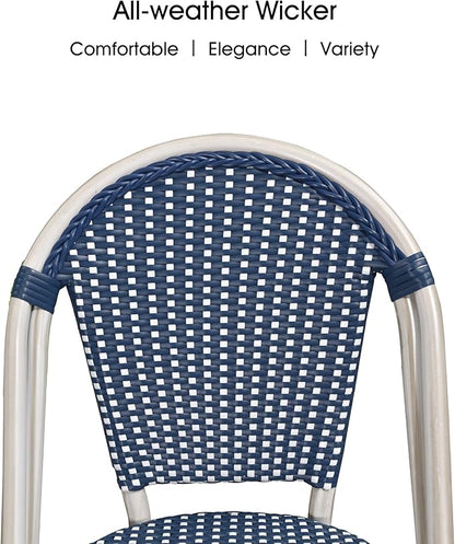 PURPLE LEAF Dining Chair Set of 2 Outdoor French Bistro Chairs Hand-Woven Aluminum Wicker Rattan Chairs for Garden Kitchen Backyard Porch White Print Finish Patio Chairs Deep Blue