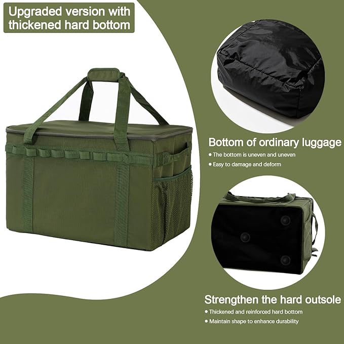 Tactical Camping Storage Bag, Utility Camping Tote Kitchen Organizer Storage Box, Trunk Organizer with Shoulder Strap,Outdoor Garden Tool Bag for Camping, Travel, Picnic (03-green)