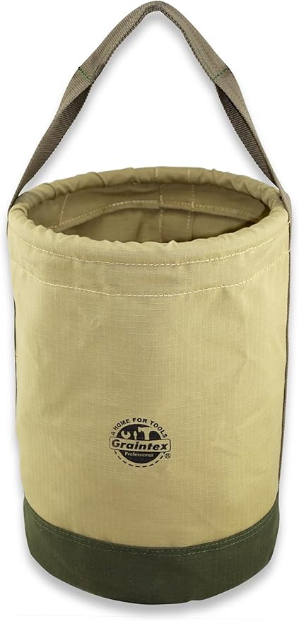 Graintex Canvas Utility Bucket 12"x15", Round Tool Bucket, Reinforced Base & Carry Handle, Ripstop Canvas, Multi-Purpose Bag for Jobsite, Gardening, Home Use, Ideal for Tool Storage Solutions