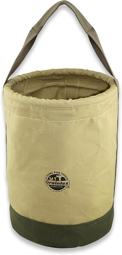 Graintex Canvas Utility Bucket 12"x15", Round Tool Bucket, Reinforced Base & Carry Handle, Ripstop Canvas, Multi-Purpose Bag for Jobsite, Gardening, Home Use, Ideal for Tool Storage Solutions