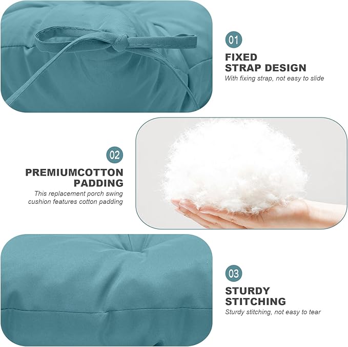Outdoor Swing Cushions,Waterproof Swing Cushions 3 Seater Replacement with Backrest,Outdoor Thickened Bench Cushion with Ties for Porch,Patio,Backyard,Garden (Lake Blue 60 * 40 in)