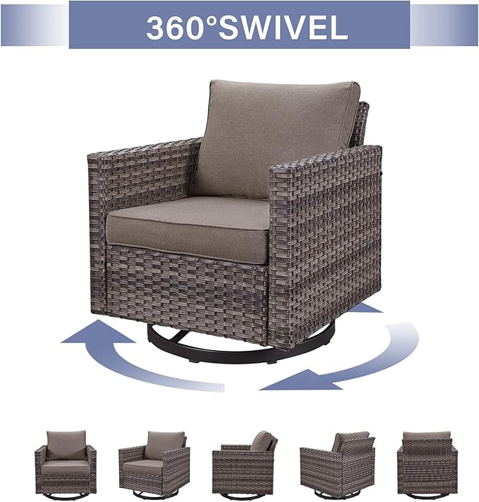 Outdoor Patio Swivel Rocker Chairs - Wicker Patio Swivel Rocking Chairs Set of 2 with Waterproof Wicker,Comfortable Cushions and Sturdy Metal Frame for Outside Porch Deck Backyard(Mixed Grey/Grey)