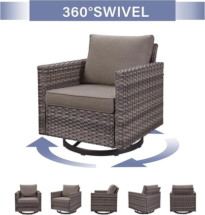 Outdoor Patio Swivel Rocker Chairs - Wicker Patio Swivel Rocking Chairs Set of 2 with Waterproof Wicker,Comfortable Cushions and Sturdy Metal Frame for Outside Porch Deck Backyard(Mixed Grey/Grey)