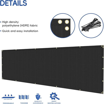 4'x48' Privacy Fence Screen Net Fencing 90% Privacy Blockage Windscreen Fence Cover with Copper Grommet for Patio Backyard Garden Swimming Pool, Zip Ties Included, Black