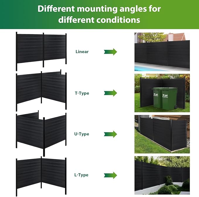 Mondaria Privacy Fence for Outside, 6ftx6ft Outdoor Privacy Panels with In-ground Post, Wind Resistant Wood Plastic Composite Fencing for Patio, Backyard, Garden and Swimming Pool (Black with 2 posts)