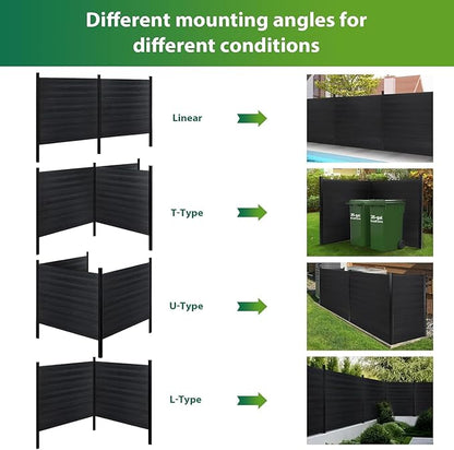 Mondaria Privacy Fence for Outside, 6ftx6ft Outdoor Privacy Panels with In-ground Post, Wind Resistant Wood Plastic Composite Fencing for Patio, Backyard, Garden and Swimming Pool (Black with 2 posts)