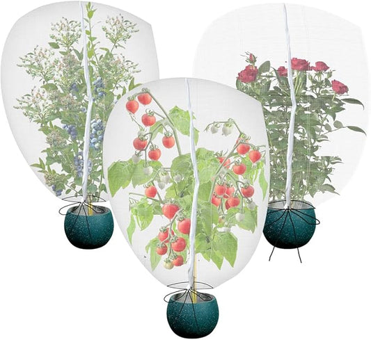 Gardtree 3PCS 2.2 x 3.2 FT Small Garden Plant Netting Covers with Double Zipper & Drawstring – Potted Plant Mesh Cover for Strawberries, Herbs & Flowers – Reusable Anti-Squirrel Barrier