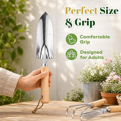 Garden Tool Set, Garden Tools 9-Piece Heavy Duty with Durable Tote Bag, Ergonomic Gardening Tools, Ideal Gardening Gifts for Women, Rust-Resistant Gardening Kit
