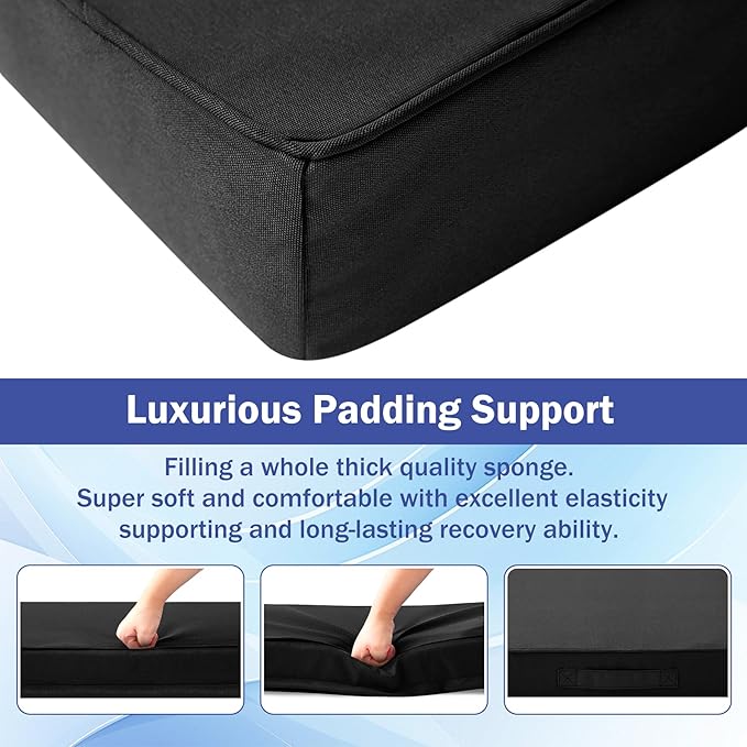 IASEAHK Patio Chair Cushions, 19" x 19" x 3" Outdoor Chair Cushions Set of 4, Waterproof Outdoor Cushions for Patio Furniture, Outdoors Seat Cushions Set of 4 with Handle and Ties, Black