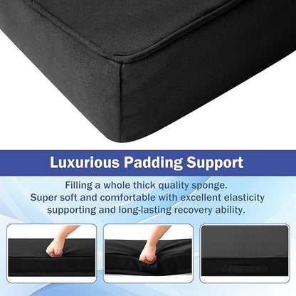 IASEAHK Patio Chair Cushions, 19" x 19" x 3" Outdoor Chair Cushions Set of 4, Waterproof Outdoor Cushions for Patio Furniture, Outdoors Seat Cushions Set of 4 with Handle and Ties, Black
