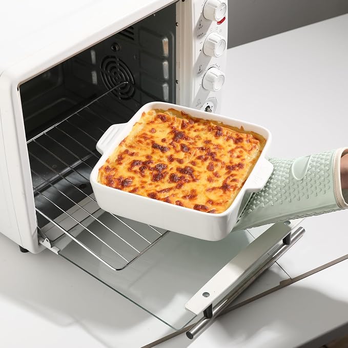 Sweejar Ceramic Baking Dish, 8 x 8 Cake Baking Pan for Brownie, Porcelain Square Bakeware with Double Handle for Casserole, Lasagna, Family Dinner (White)