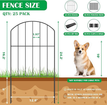 VANCASTLE Decorative Garden Fence 25 Panels, Total 26ft (L) x 24in (H) Rustproof Metal Wire Fencing Border Animal Barrier, Flower Edging for Landscape Patio Yard Outdoor Decor, Arched