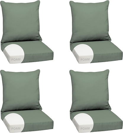 Arden earthFIBER Outdoor Foam Deep Seat Cushion (4-Pack), 24x24, Premium High-Density Foam, Never Flattens, Weather-Proof for Patio Chair Sofa Couch, Sage Green Texture