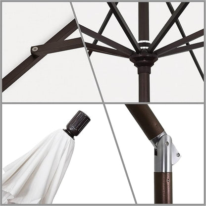 California Umbrella 11Ft Premium Patio Umbrella, Hand-Crank, Tilt-Collar, Bronze Frame, Solution Dyed White Fabric