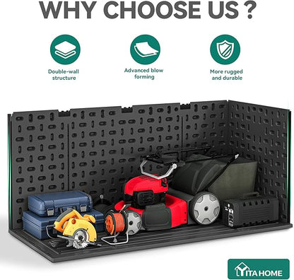 YITAHOME 320 Gallon Double-Wall Deck Box with Divider & Side Handles, Outdoor Large Storage for Patio Furniture Cushions, Garden Pool Accessories, Water Resistant & Lockable