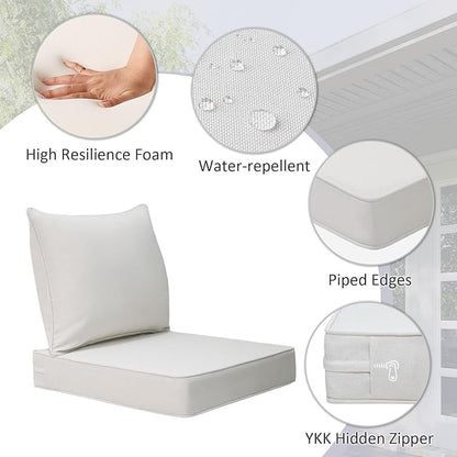 Outdoor Patio Chair Cushions Set, 24" x 24", Set of 2, Water-Repellent, Fade Resistant, Deep Seat Bottom and Back Cushion for Backyard, Couch, Sofa and Patio Furniture, Linen