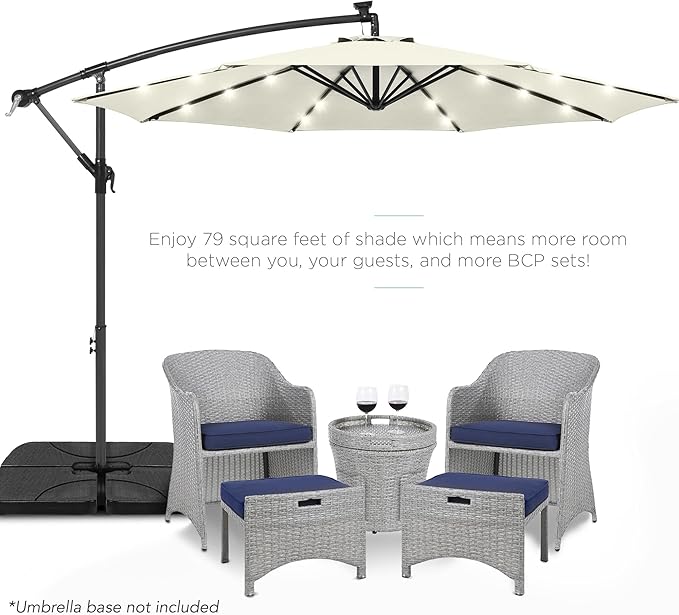 Best Choice Products 10ft Solar LED Offset Hanging Market Patio Umbrella for Backyard, Poolside, Lawn and Garden w/Easy Tilt Adjustment, Polyester Shade, 8 Ribs - Ivory