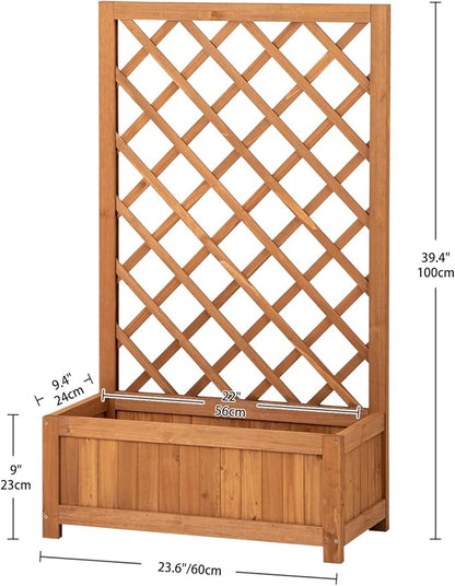Wooden Raised Garden Bed with Trellis, 40" Outdoor Planter Box for Climbing Plants, Vertical Warm Brown Garden Planter for Vegetables, Flowers & Vines, Lattice Plant Support for Patio Yard Balcony