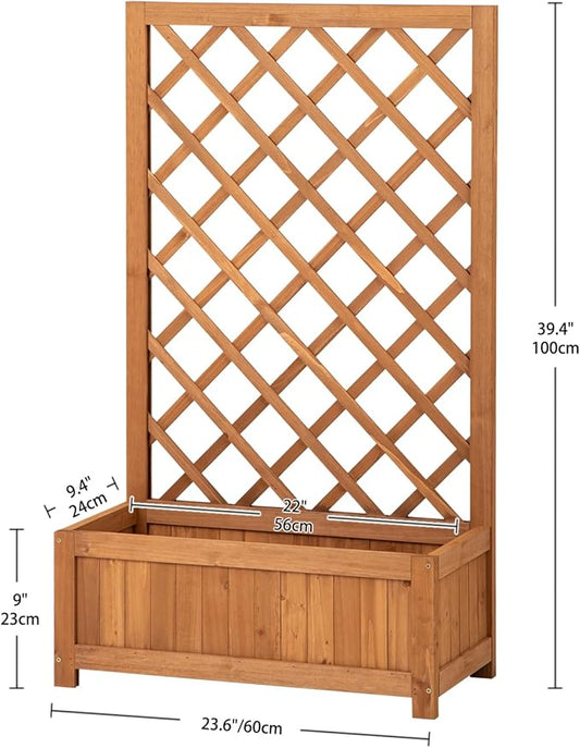 Wooden Raised Garden Bed with Trellis, 40" Outdoor Planter Box for Climbing Plants, Vertical Warm Brown Garden Planter for Vegetables, Flowers & Vines, Lattice Plant Support for Patio Yard Balcony