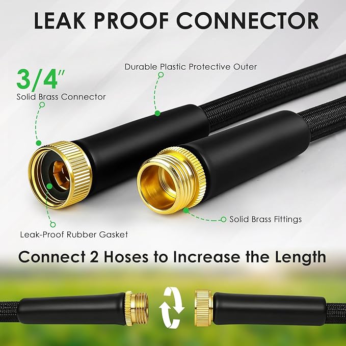 Garden Hose 25 FT, Non-Expanding Lightweight Water Hose with 10 Function Nozzle, Flexible, Kink Free, Wear-Resistant Fabric Leak Proof Garden Hoses for Outdoor, Yard, Lawn, Car, Marine, RV, Pet Bath