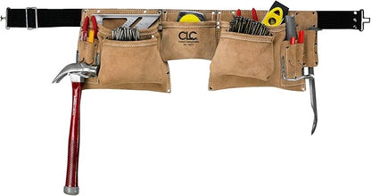Custom LeathercraftI427X Heavy Duty Contractor-Grade Suede Leather Work Apron, 2 Steel Hammer Loops, 12 Pockets, Tan , Brown