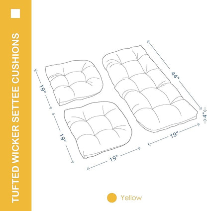 Outdoor/Indoor All Weather Tufted Wicker Chair Cushions of 3 Pieces, 1 Loveseat and 2 U-Shape Waterproof Cushions for Patio Furniture,Wicker Loveseat,Bench-Yellow