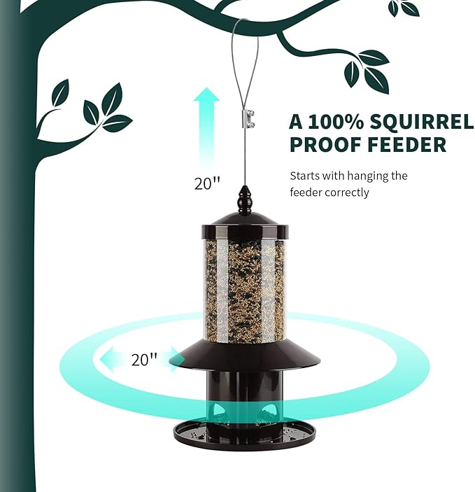 Squirrel-Proof Bird Feeder for Outdoor Hanging Wild Bird Seeds.