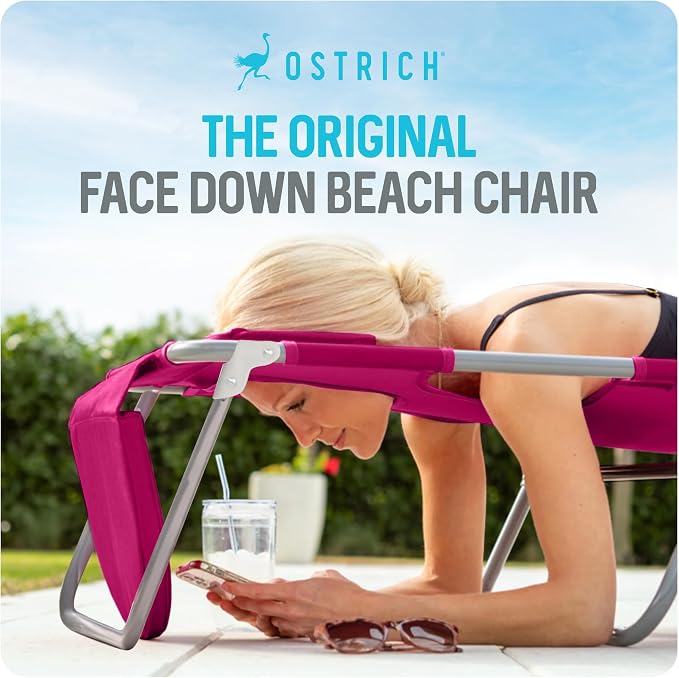 Ostrich the Woody Backpack 3N1 Portable Chair with Cooler Bag and Reclining Lounger for Tanning, Camping, Beach, and Outdoor Essential, Pink
